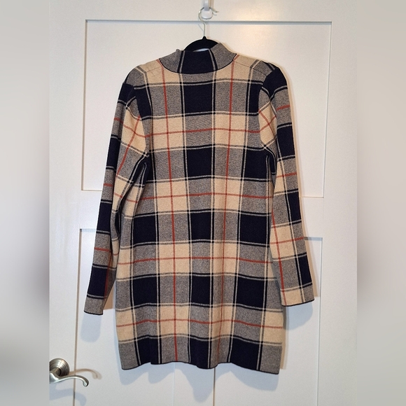 Max Studio Plaid Zip Up Long Jacket Stretch Soft Viscose Blend Cream Black XL - Picture 10 of 16